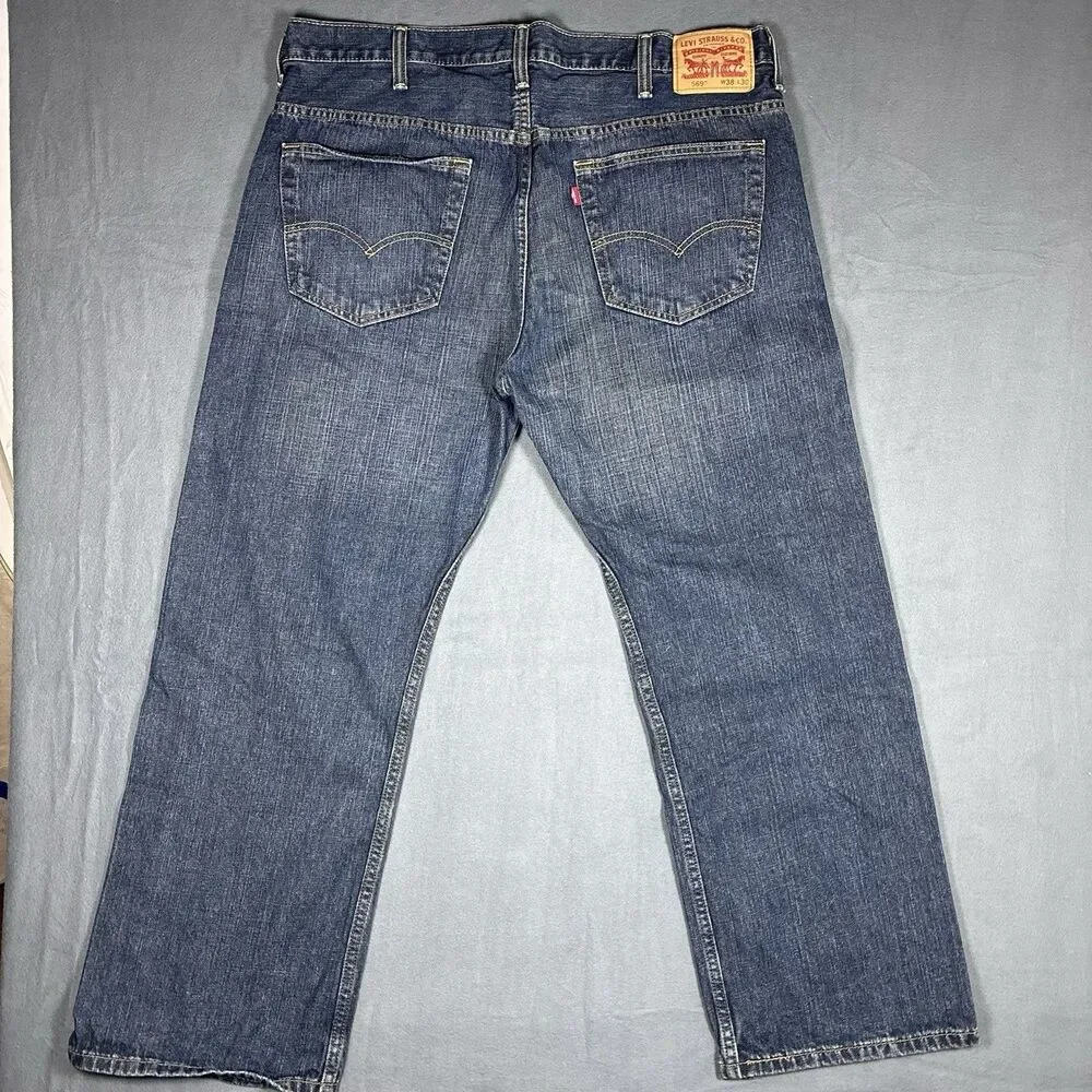 Levis 569 Jeans Mens 38x30 Blue Medium Wash Relaxed Straight Leg Denim